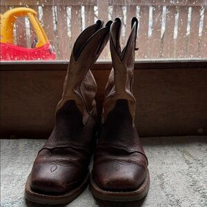 Double H Square Toe Brown Leather Cowboy Boots